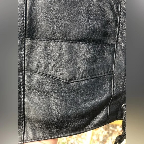 Vintage 90s grunge punk biker black leather side lace up leather vest - Picture 3 of 11